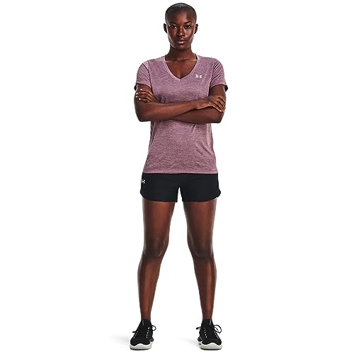 Under Armour Women's Standard Tech V-Neck Twist Short-Sleeve T-Shirt, (501) Misty Purple/White/Metallic Silver, Large