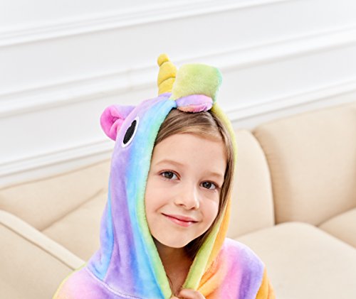 Doctor Unicorn Soft Unicorn Hooded Bathrobe Sleepwear - Unicorn Gifts for Girls (Rainbow, 7-9 Years)