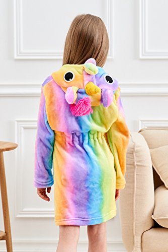 Doctor Unicorn Soft Unicorn Hooded Bathrobe Sleepwear - Unicorn Gifts for Girls (Rainbow, 7-9 Years)