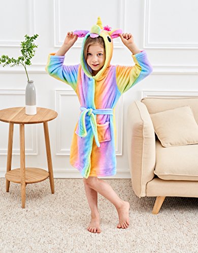 Doctor Unicorn Soft Unicorn Hooded Bathrobe Sleepwear - Unicorn Gifts for Girls (Rainbow, 7-9 Years)