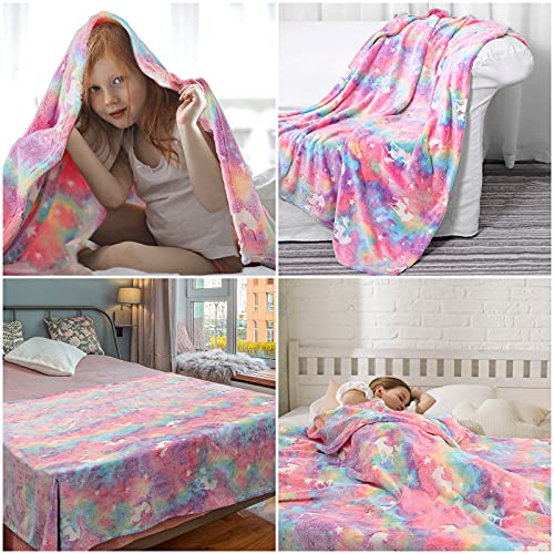 Glow in The Dark Blanket Unicorns Gifts Toys for 1 2 3 4 5 6 7 8 9 10 Year Old Girl ,Soft Kids Blankets for Easter Birthday Christmas Valentines Gifts,60 x 50in