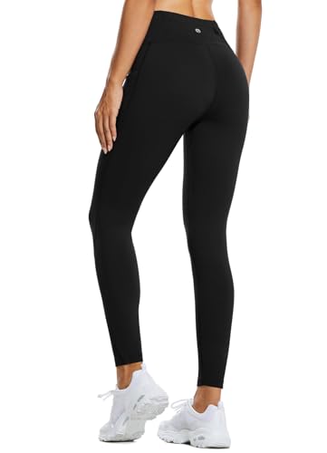 BALEAF Women's Fleece Lined Leggings Water Resistant Thermal Winter Warm Tights High Waisted with Pockets Running Gear Black M