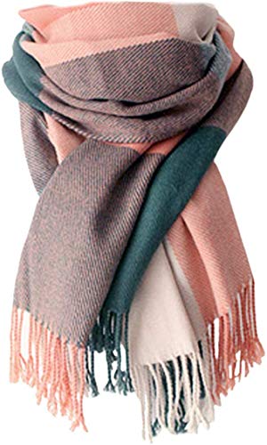 Women's Long Plaid Blanket Chunky Oversized Winter/Fall Warm Scarf Big Tartan Scarves Wrap Shawl, A-Pink