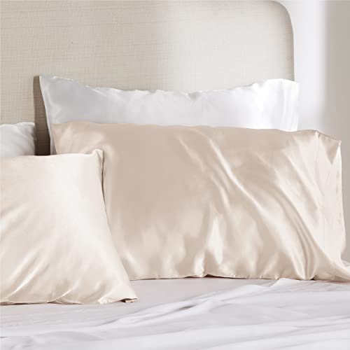 Bedsure King Size Satin Pillowcase Set of 2 - Beige Silky Pillow Cases for Hair and Skin 20x36 Inches, Pillow Covers with Envelope Closure, Similar to Silk Pillow Cases, Gifts for Women Men
