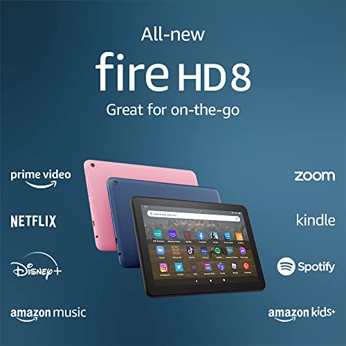 Amazon Fire HD 8 tablet, 8” HD Display, 32 GB, 30% faster processor, designed for portable entertainment, (2022 release), Rose