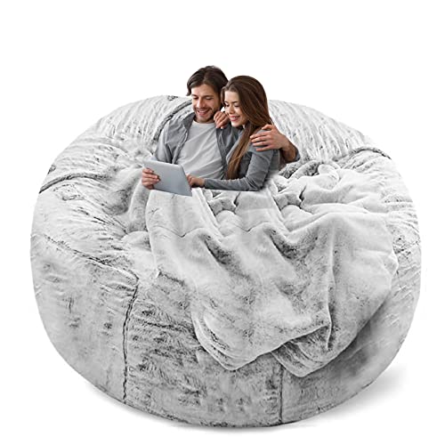 YudouTech Bean Bag Chair Cover(Cover Only,No Filler),Big Round Soft Fluffy PV Velvet Washable Lazy Sofa Bed Cover for Adults,Living Room Bedroom Furniture Outside Cover,5ft Snow Grey.