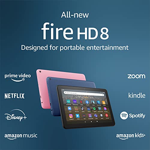 Amazon Fire HD 8 tablet, 8” HD Display, 32 GB, 30% faster processor, designed for portable entertainment, (2022 release), Rose