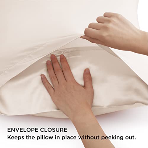 Bedsure King Size Satin Pillowcase Set of 2 - Beige Silky Pillow Cases for Hair and Skin 20x36 Inches, Pillow Covers with Envelope Closure, Similar to Silk Pillow Cases, Gifts for Women Men