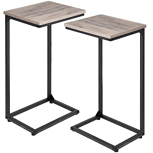 AMHANCIBLE C Tables End Table, TV Trays Set of 2, Couch Table for Small Space, Bedside Tables for Living Room, Bedroom, Office, Metal Frame HET02BGY