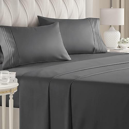 King Size 4 Piece Sheet Set - Comfy Breathable & Cooling Sheets - Hotel Luxury Bed Sheets for Women & Men - Deep Pockets, Easy-Fit, Extra Soft & Wrinkle Free Sheets - Dark Grey Oeko-Tex Bed Sheet Set