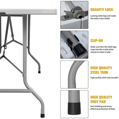 Byliable Folding Table 6ft Portable Heavy Duty Plastic Fold-in-Half Utility Foldable Table Plastic Dining Table Indoor Outdoor for Camping, Picnic and Party, White
