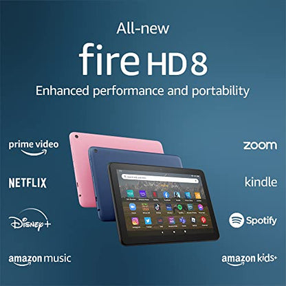 Amazon Fire HD 8 tablet, 8” HD Display, 32 GB, 30% faster processor, designed for portable entertainment, (2022 release), Rose