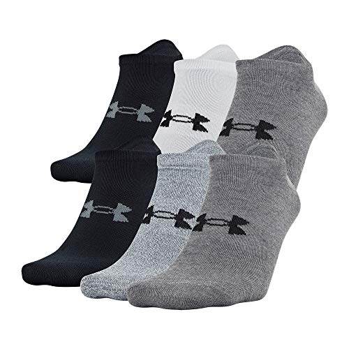 Under Armour Adult Essential Lite No Show Socks, 6-Pairs , Gray Assorted , Large