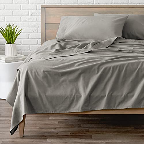 Bare Home Flannel Sheet Set 100% Cotton, Velvety Soft Heavyweight - Double Brushed Flannel - Deep Pocket (Queen, Light Grey)