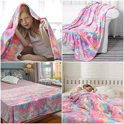 Glow in The Dark Blanket Unicorns Gifts Toys for 1 2 3 4 5 6 7 8 9 10 Year Old Girl ,Soft Kids Blankets for Easter Birthday Christmas Valentines Gifts,60 x 50in