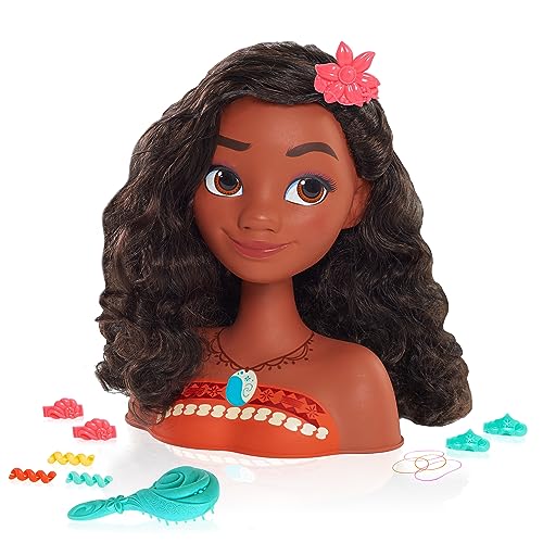 Disney Princess Moana Stying Head, 14-pieces, Black Hair, Brown Eyes, Kids Toys for Ages 3 Up by Just Play