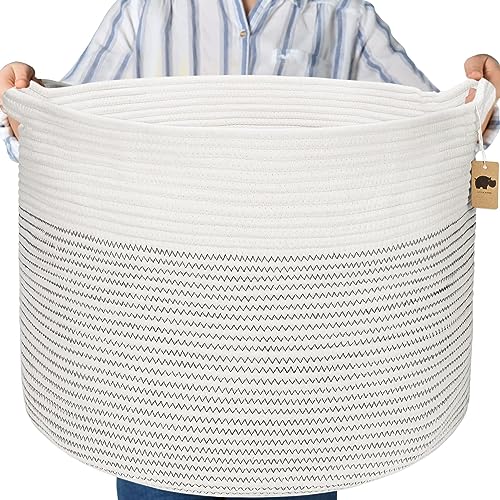 Little Hippo Baskets XXXL Large Cotton Rope 22"x22"x14" Storage Woven Blanket Living Room Toy Basket for Organizing, Baby Gift, Kids Organizer