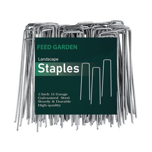 FEED GARDEN 6 Inch 200 Pack Galvanized Landscape Staples 11 Gauge Anti-Rust Garden Stakes Landscaping Fabric SOD Pins Yard Stakes for Christmas Decoration Weed Barrier Fabric