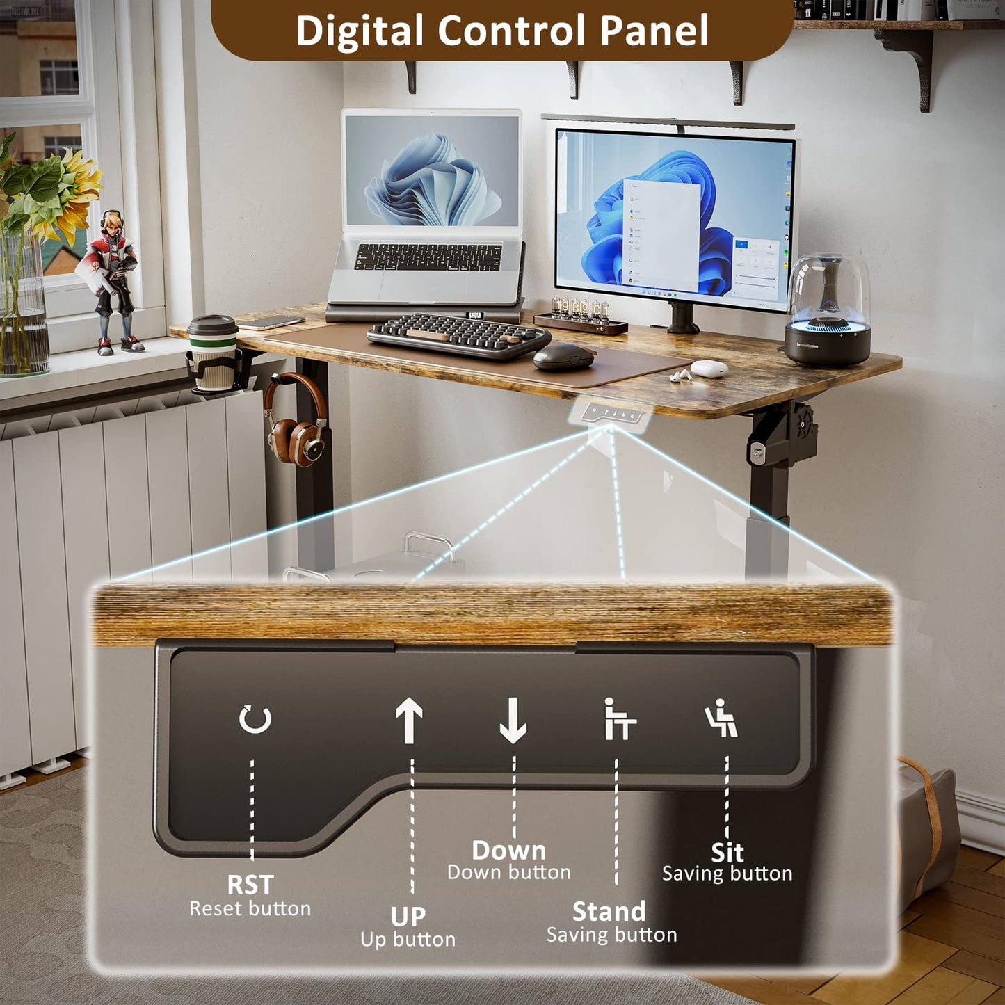 Azonanor Standing Desk - Stand up Desk with Splice Board, Electric Adjustable Height Desk, 48 x 24 Inches Sit Stand Home Office Desk