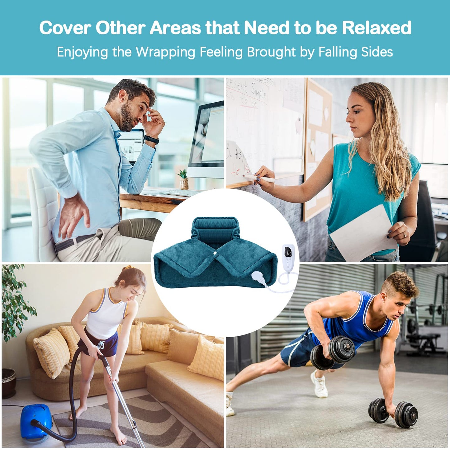 NIUONSIX Heating Pad for Neck and Shoulders 2lb Weighted Neck Heating Pad for Pain Relief 6 Heat Settings 4 Timers Auto Off Gifts for Women Men Mom Dad, Blue